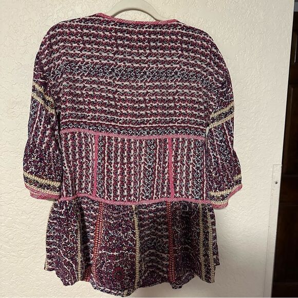 Maeve Anthropologie Women’s Size SP Lilyana Tiered Boho Tunic Blouse Top Silk - Picture 11 of 13